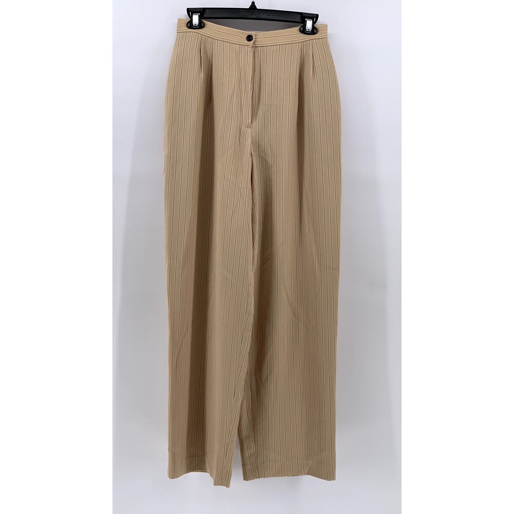 LIZ CLAIBORNE Women's Tan Striped Pleated Wide-Leg Pants SZ 8